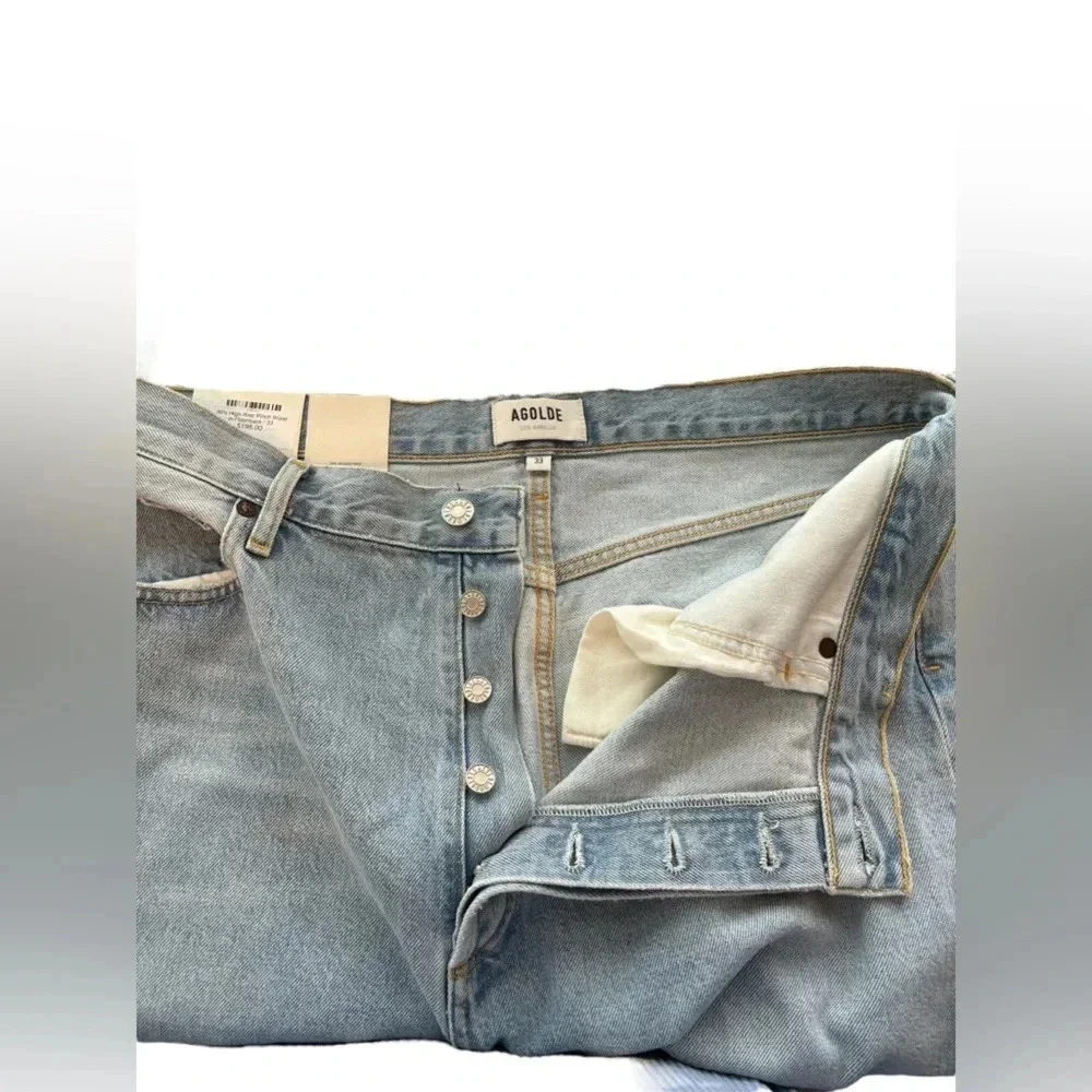 NWT Agolde 90s High Rise Pinch Button Fly Waist Jeans in Flashback Blue Size 33